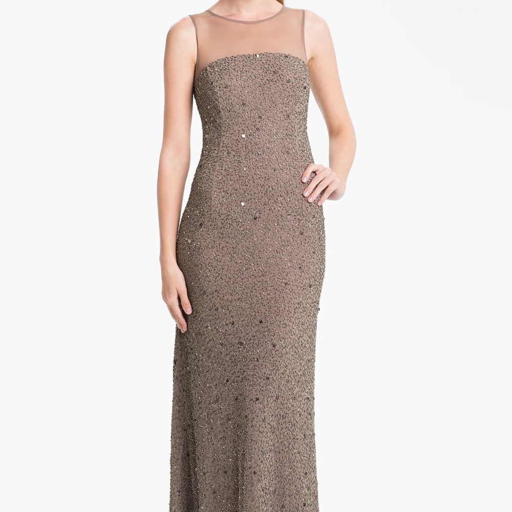 Illusion Yoke Embellished Chiffon Gown